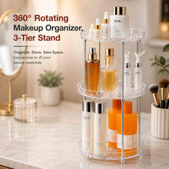 360° Rotating Makeup Organizer, 3-Tier Stand