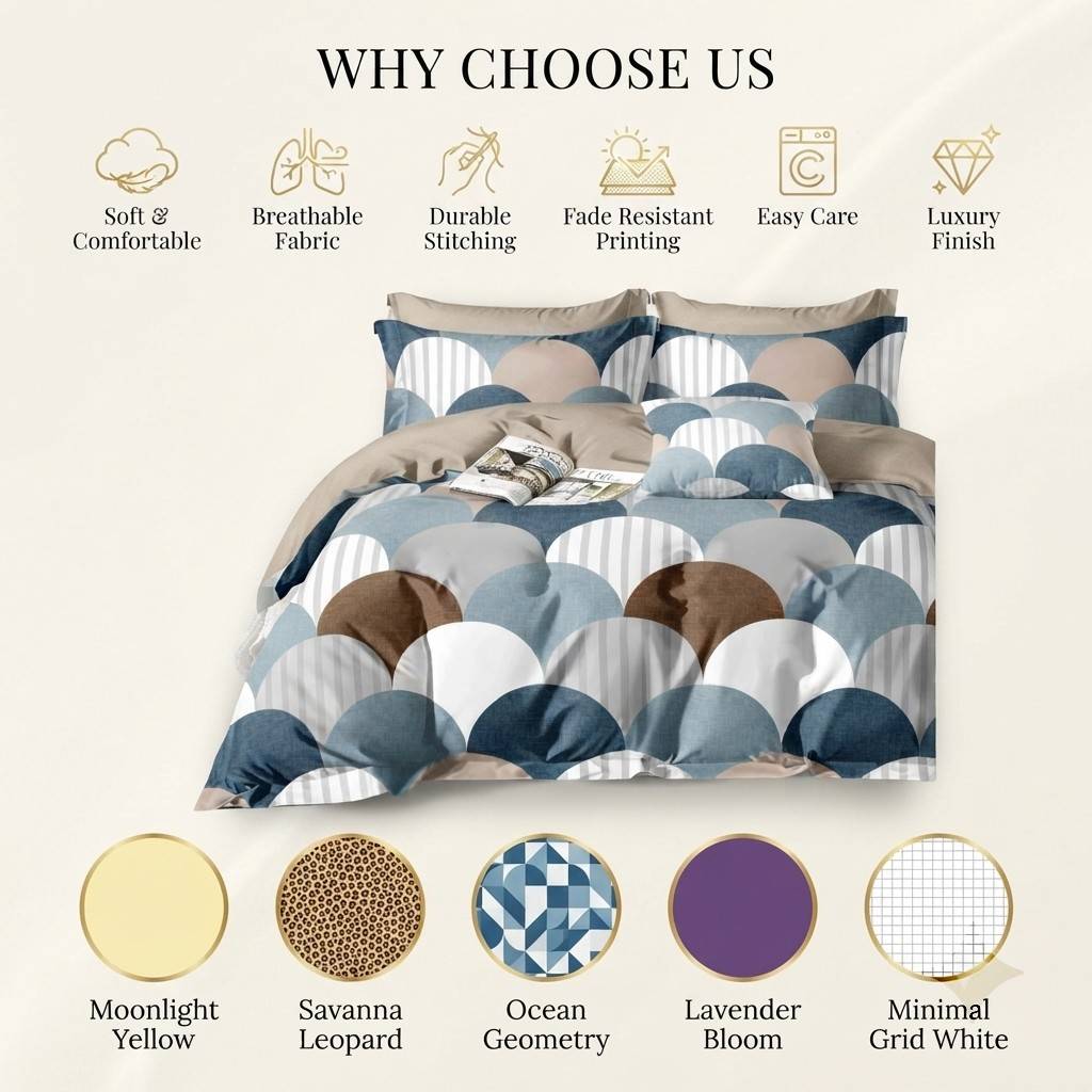 Luxury printed bedding set by arbaana featuring a stylish Gemini design with soft, premium fabric for comfortable sleep.