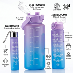 3-in-1 Water Bottle Set with Straw and Handle