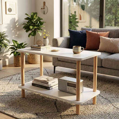 Modern 2-Tier Coffee Table with Shelf