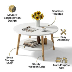 Modern Round Side Table with Storage Shelf