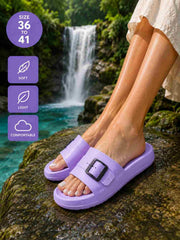 Ladies Sliders Buckle Multicolor Cushioned