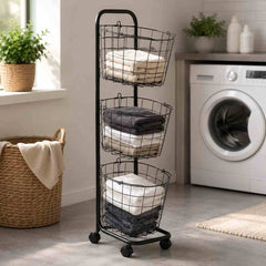 3-Tier Rolling Laundry Basket Storage Cart