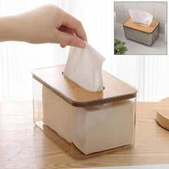 Clear Tissue Box Holder with Bamboo Lid