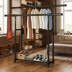 Heavy Duty Double Clothes Rack with Storage Shelf