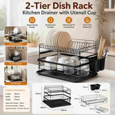 2-Tier Dish Rack – Kitchen Drainer with Utensil Cup