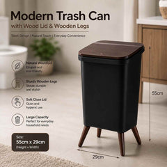 Modern Trash Can with Wood Lid & Wooden Legs