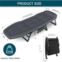 Arbaana folding metal bed and lounge chair for office naps, featuring a sturdy metal frame and compact design.