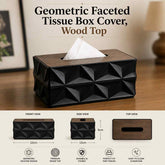 Geometric Faceted Tissue Box Cover, Wood Top