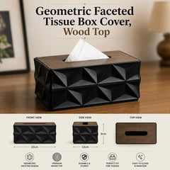 Geometric Faceted Tissue Box Cover, Wood Top