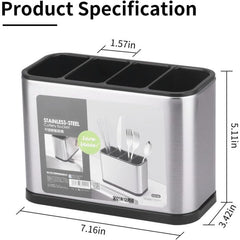 Kitchen Utensil Holder Stainless Steel - Large - 4 Compartment