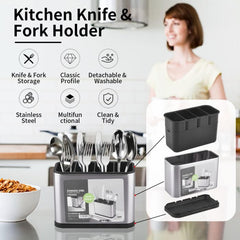 Kitchen Utensil Holder Stainless Steel - Large - 4 Compartment