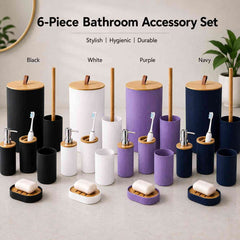 6-Piece Bathroom Accessory Set, Black Bamboo