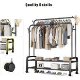 Double Rail Metal Clothes Rack with Shoe Shelf