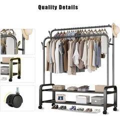 Double Rail Metal Clothes Rack with Shoe Shelf