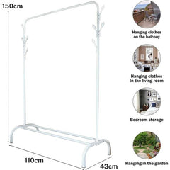Metal Clothes Rack with Bottom Shelf with Side Hooks