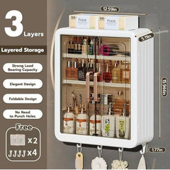 Wall-Mounted Storage Rack with Door & Hooks