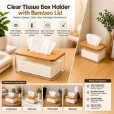 Clear Tissue Box Holder with Bamboo Lid