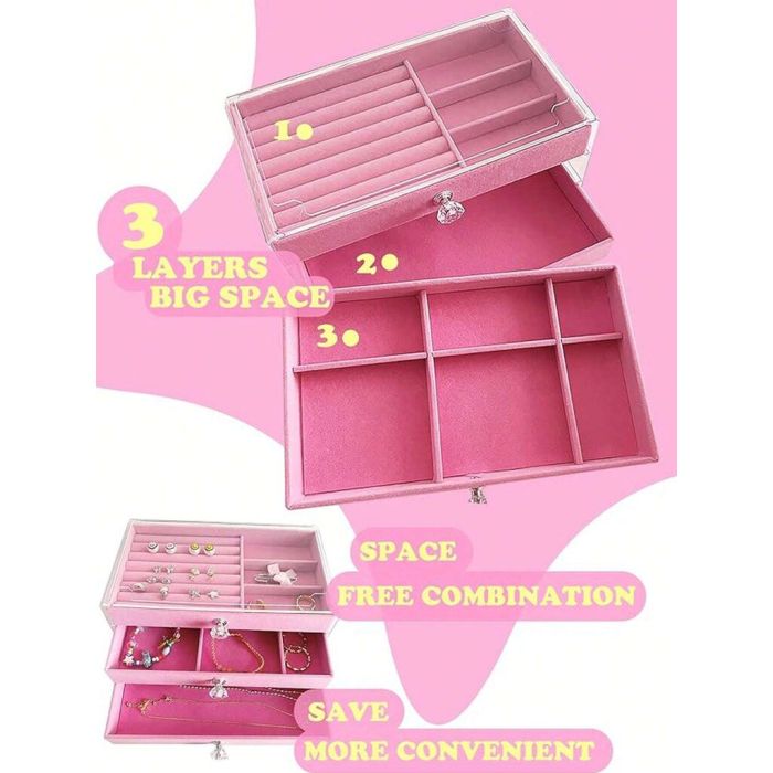 3-Layer Jewelry Organizer Box with Acrylic Cover