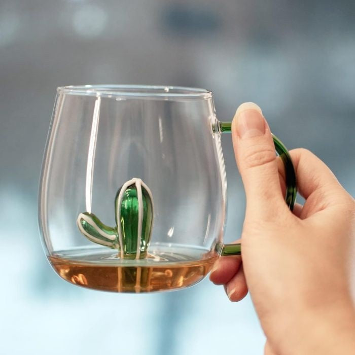Cactus Glass Mug – Cute 3D Borosilicate Cup 400ml