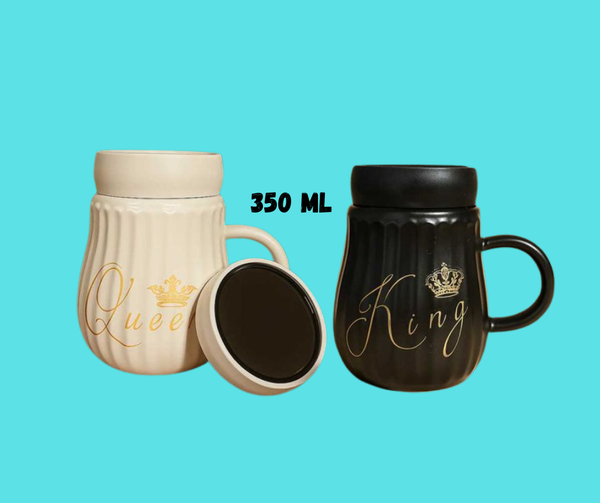 Arbaana premium ceramic coffee mug with King or Queen print, featuring a stylish design on a white ceramic mug.