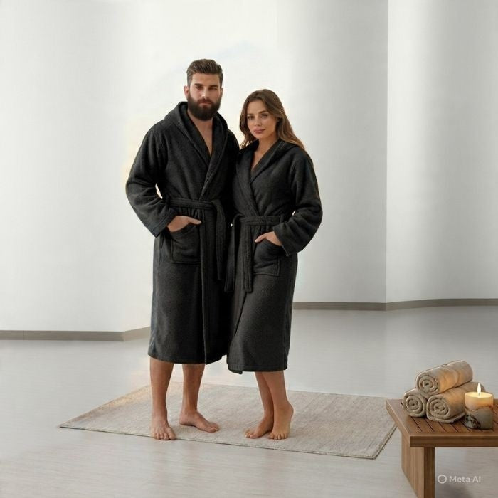 100% Cotton Hooded Bathrobe – Unisex Couples Set
