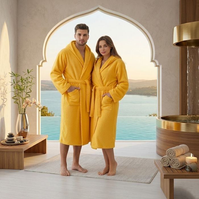 100% Cotton Hooded Bathrobe – Unisex Couples Set