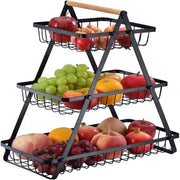 3-Layer Countertop Fruit Storage Basket, Vegetable Rack Bread Display Stand for Kitchen, Black
