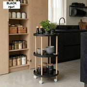 3-Tier Round Rolling Cart with Wooden Legs
