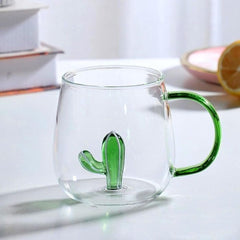 Cactus Glass Mug – Cute 3D Borosilicate Cup 400ml