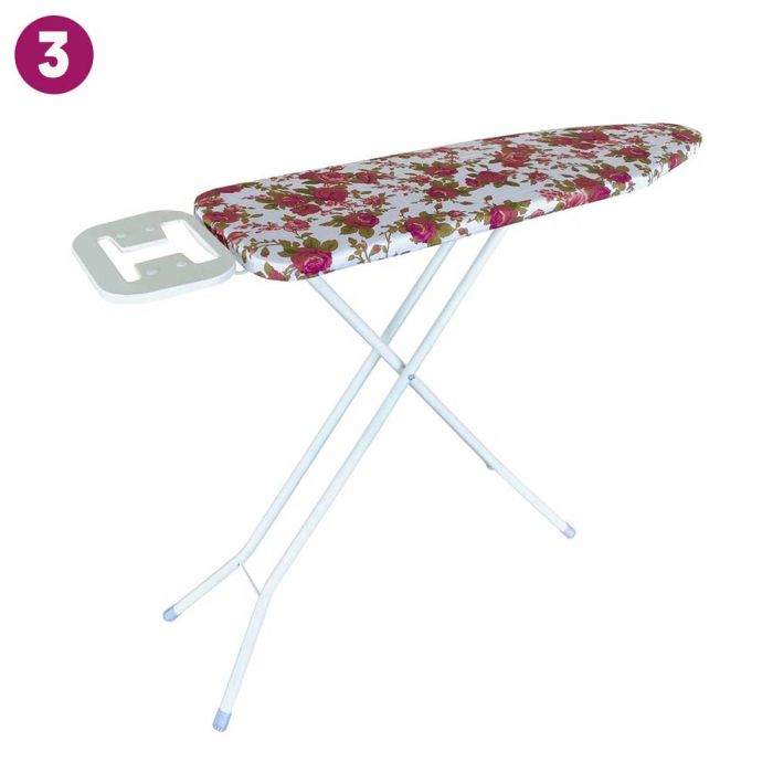 Arbaann foldable ironing board with iron rest, featuring a sturdy surface and compact design for easy storage and efficient ironing.