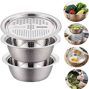 3 in 1 Multifunctional Stainless Steel Basin with Grater Vegetable Cutter Set
