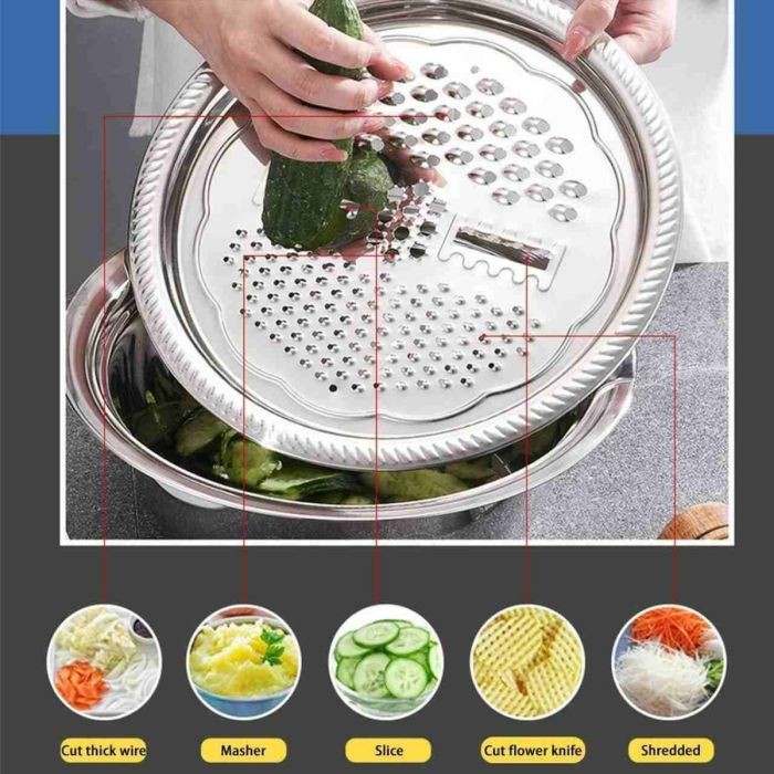 3 in 1 Multifunctional Stainless Steel Basin with Grater Vegetable Cutter Set