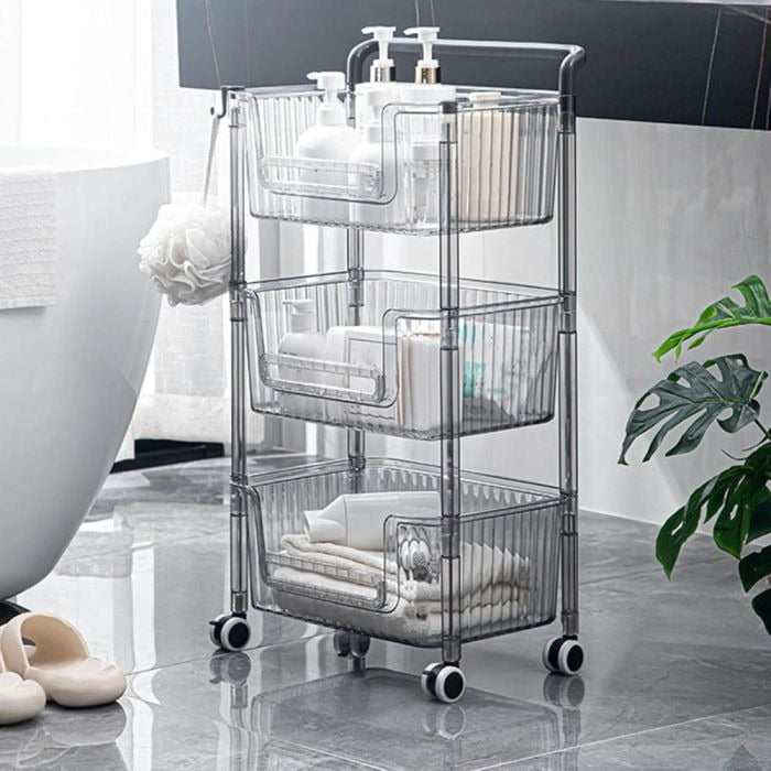 3-Tier Rolling Cart Organizer with Clear Baskets
