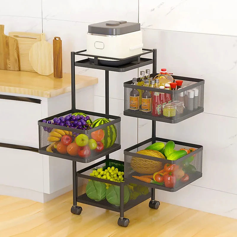 Square or Round Multi-Tiers Metal Storage Rack with Wheels
