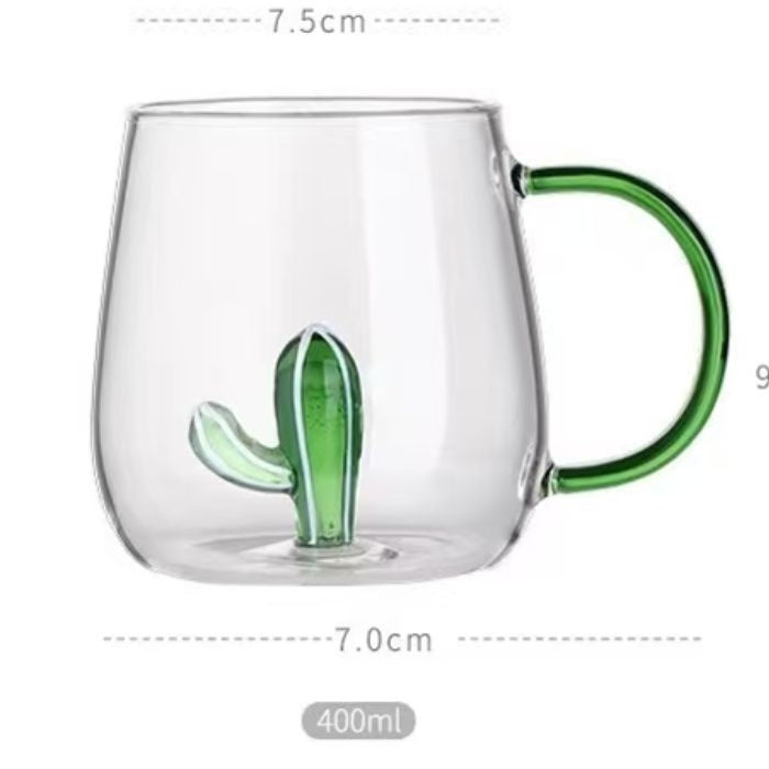 Cactus Glass Mug – Cute 3D Borosilicate Cup 400ml