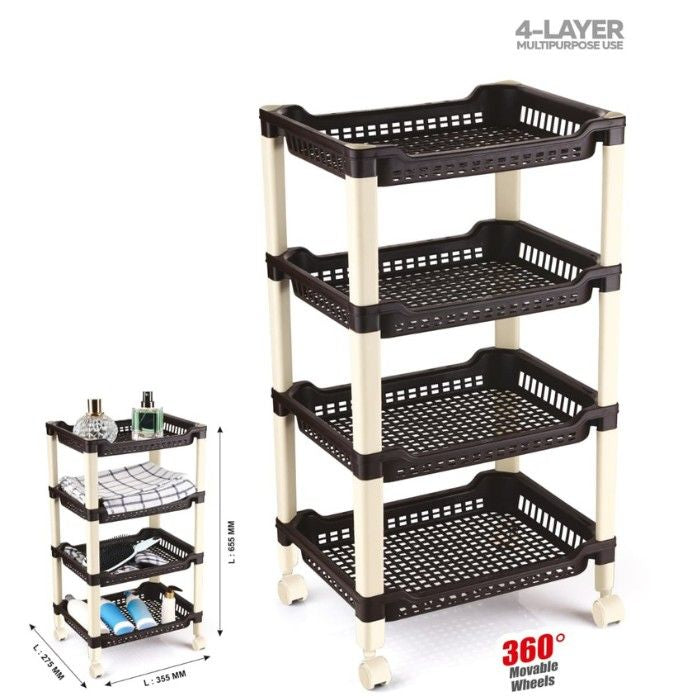 4-Layer Rolling Storage Cart Rack with Wheels