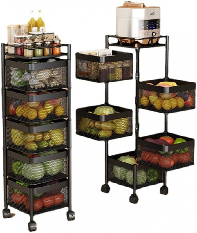 Square or Round Multi-Tiers Metal Storage Rack with Wheels