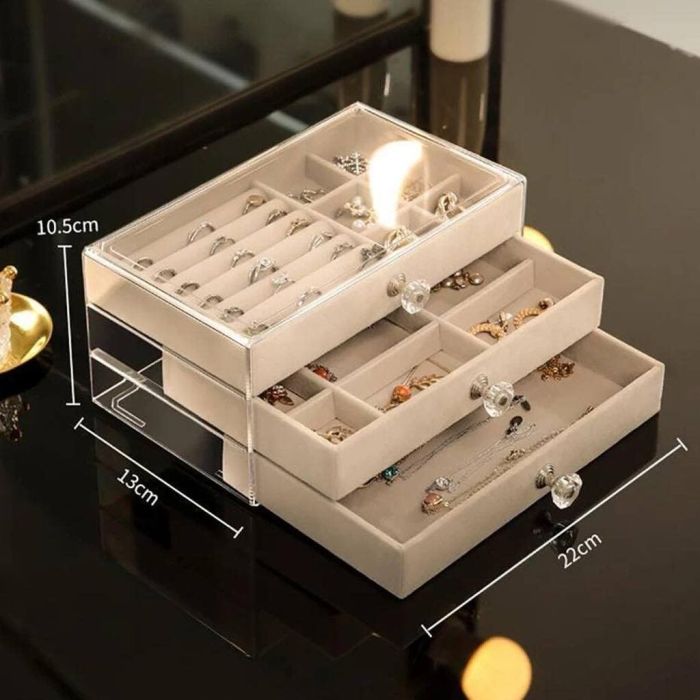 3-Layer Jewelry Organizer Box with Acrylic Cover