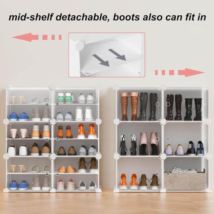 6 Layer Double Shoe Organizer with Transparent Doors