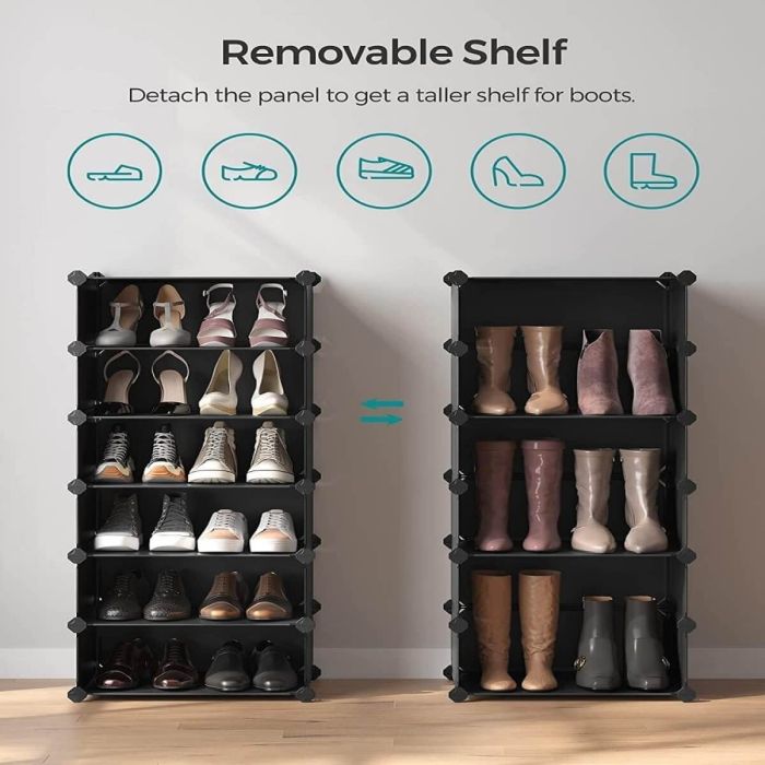 6 Layer Double Shoe Organizer with Transparent Doors