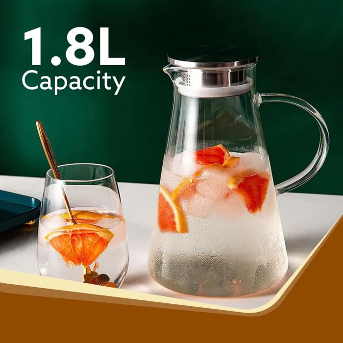 1.8L Borosilicate Glass Water Jug with Stainless Steel Lid