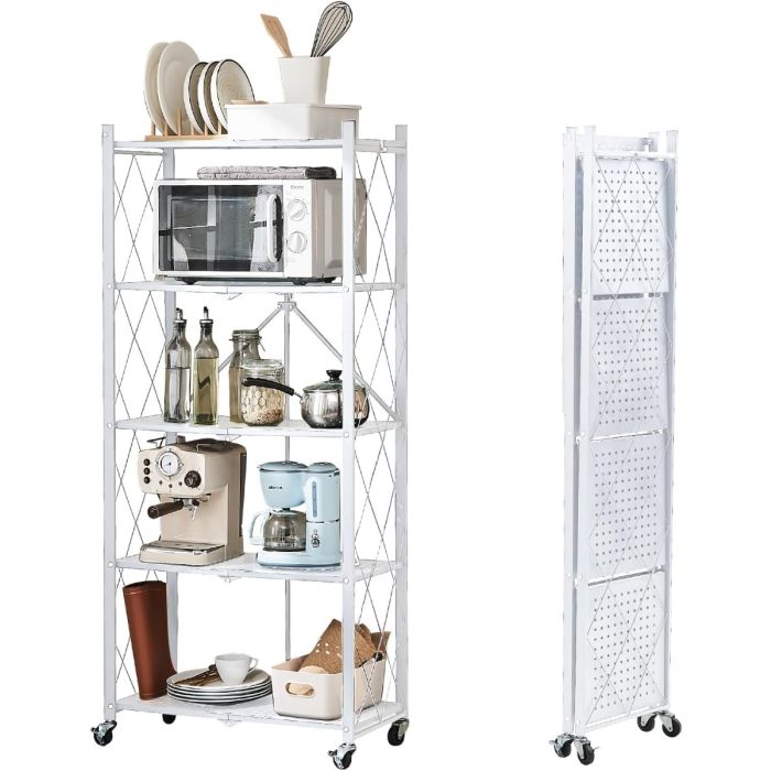 Foldable Multi-Tiers Metal Storage Rack with Wheels