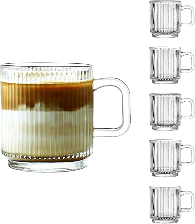 mugs with handles and vertical lines, 6 piece