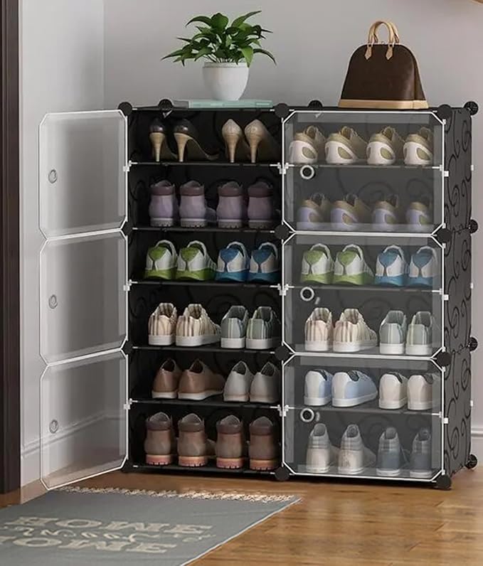 6 Layer Double Shoe Organizer with Transparent Doors
