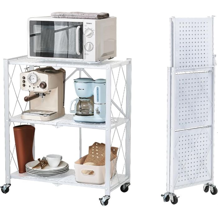 Foldable Multi-Tiers Metal Storage Rack with Wheels