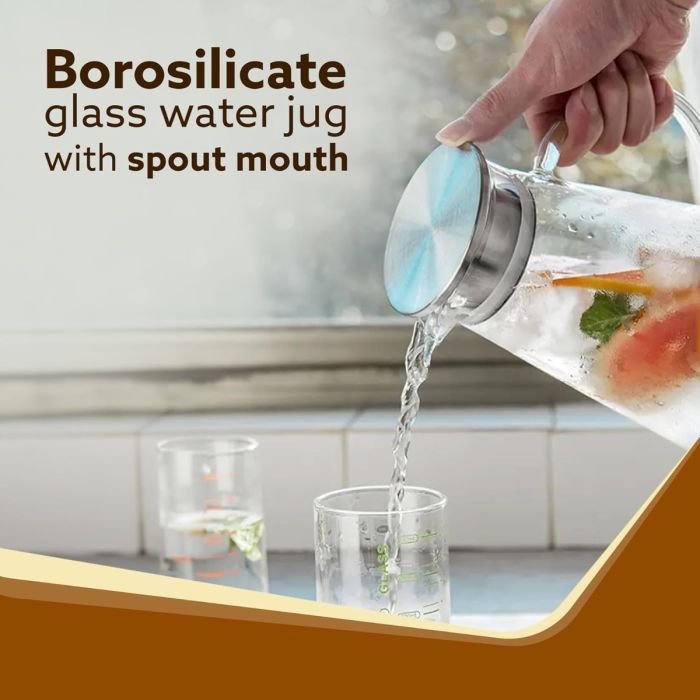 إبريق ماء زجاجي من زجاج البوروسيليكات سعة 1.8 لتر مع غطاء من الفولاذ المقاوم للصدأ