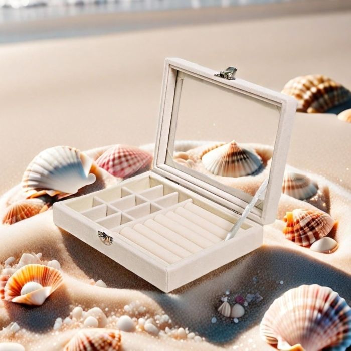 Velvet Jewelry Storage Organizer with Glass Lid