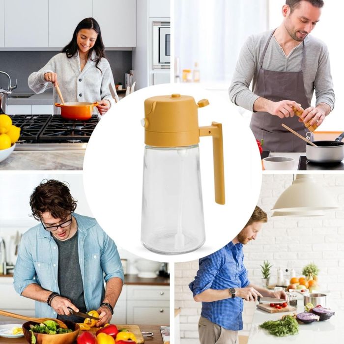 زجاجة بخاخ وموزع زيت زجاجية 2 في 1 سعة 500 مل