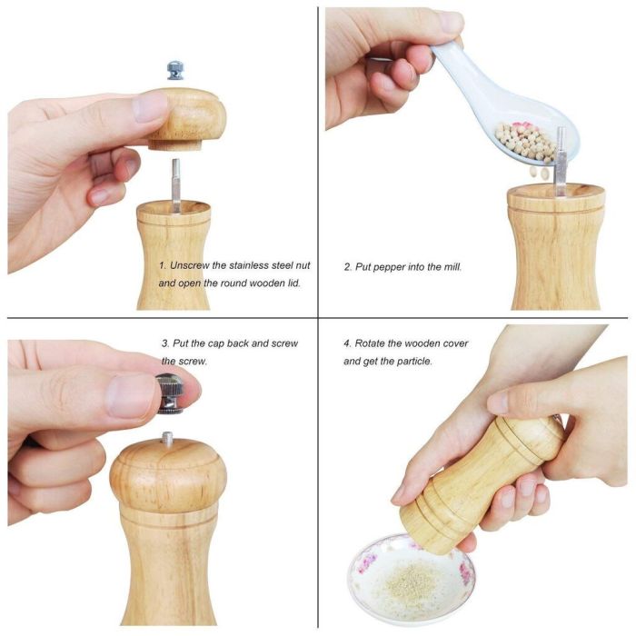 20cm Wooden Pepper and Salt Grinder with Adjustable Ceramic Mill